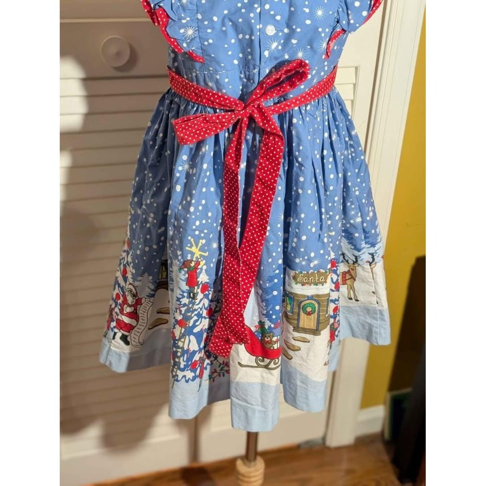 Eleanor Rose Christmas Dress | Girls 4T–5T | Blue Red Holiday Scene - Picture 7 of 8